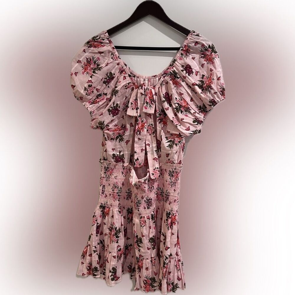 LoveShackFancy Spritz Floral Smocked Tie Back Mini Dress Rosemary Mauve L NWT - Picture 6 of 7